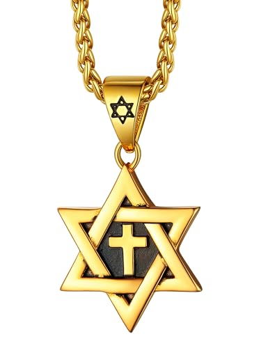 Richsteel 2 Six-Pointed Star Halskette, Star David Star Anhänger Gold Kreuz Mann von Richsteel