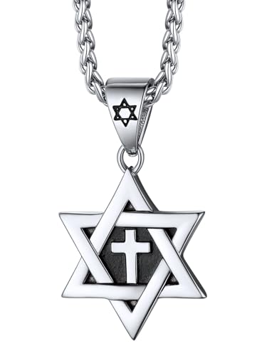 Richsteel 2 Six-Pointed Star Halskette, Star David Star Anhänger Silber Kreuz Mann von Richsteel