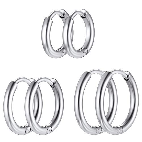 Richsteel 3 Paar Creolen Ohrstecker Set Damen silberne Hoop Ohrstecker Set 8mm/10mm/12mm Kreolen Ohrstecker mit Geschenkebox für Geburtstag Valentinstag von Richsteel