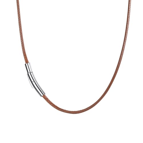 Richsteel 316L Edelstahl Kette Leder 2mm breit 40cm lang braune Lederkette mit Dreverschluss für Kinder und Jugendlichen von Richsteel