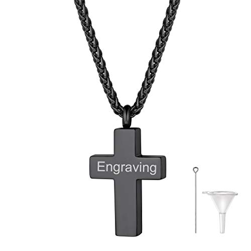 Richsteel Edelstahl Memorial Asche Andenken mit Gravur schwarze Halskette mit kreuz als Erinnerung Schmuck mit Geschenkebox Richsteel Edelstahl Memorial Asche Andenken mit Gravur schwarze Halskette mit kreuz als Erinnerung Schmuck mit Geschenkebox von Richsteel