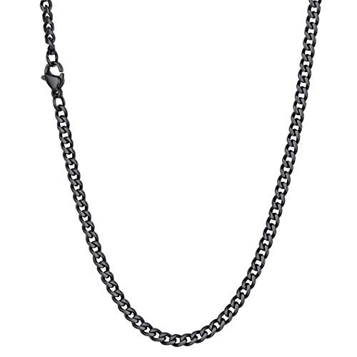 Richsteel 3mm Schwarze Halskette kubanische männer Kette aus Edelstahl 55cm lang Panzerkette mit Karabinerverschluss geeignet für Valentinstag Geburtstag von Richsteel