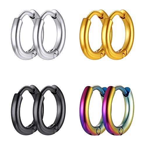 Richsteel 4 Paar Creolen Ohrstecker Set Silber/Vergoldet/Schwarz/Mischfarben Hoop Ohrstecker Set Kleiner Kreolen Ohrstecker für Freunden Freundin Ehepaar von Richsteel