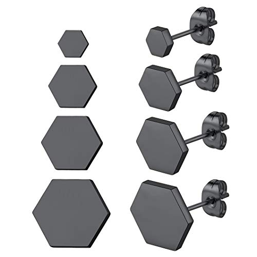 Richsteel 4 Paar Ohrstecker Set Hexagon Ohrstecker Set in verschiedene Größe Punk Ohrstecker für herren damen von Richsteel