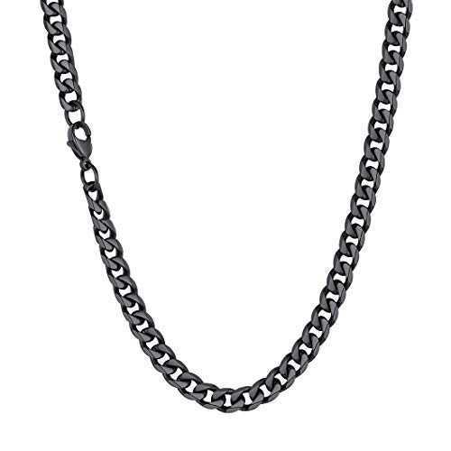 Richsteel 6mm schwarze Panzerkette Halskette 6mm breit 71cm lang massive Cuban Link Chain Herren Männer Kubanische Kette Partnerkette Freundschaftskette mit Geschenkebox von Richsteel