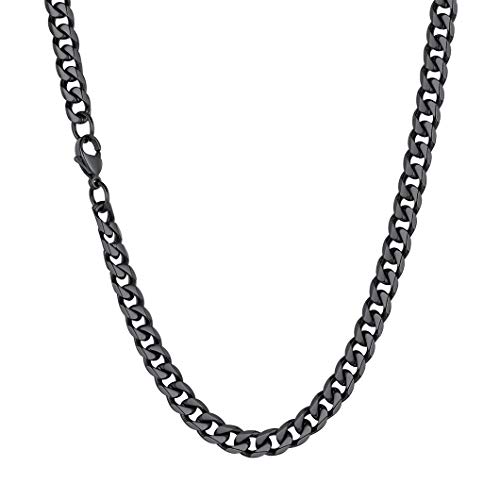 Richsteel schwarz Panzerkette Halskette 6mm breit 55cm lang Cuban Link Chain massive Gliederkette Punk Herren Jungen Kette für Freunden Ehemann von Richsteel