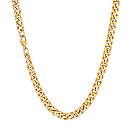 Richsteel damen Frauen Halskette 6mm breit 46cm vergoldet Kubanische Halskette Hip pop Cuban Link Chain Punk Halskette für Damen und Herren von Richsteel