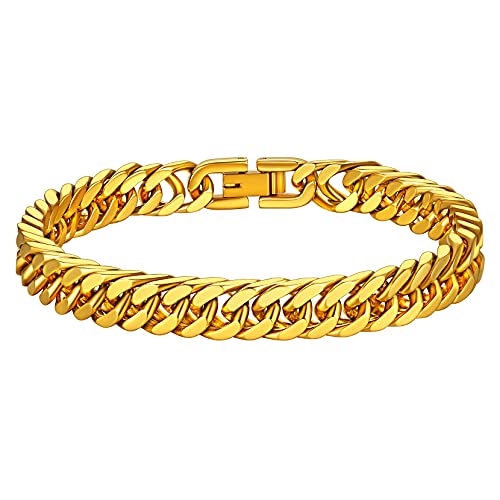 Richsteel Punk Panzerarmband für Herren Jungen 8mm Armband Cuban Armbänder 23cm lang goldenes Armschmuck für Geburtstag Valentinstag von Richsteel