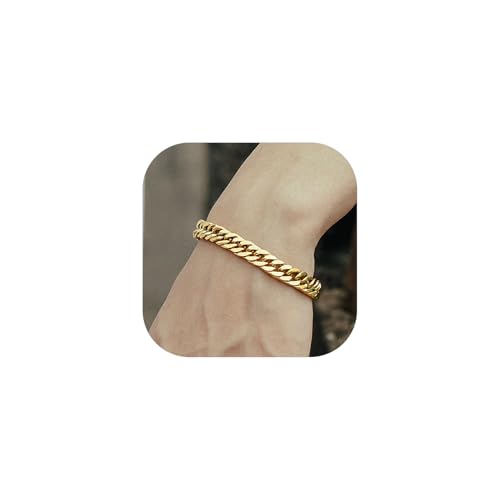 Richsteel Punk Panzerarmband für Herren Jungen 8mm Armband Cuban Armbänder 23cm lang goldenes Armschmuck für Geburtstag Valentinstag von Richsteel