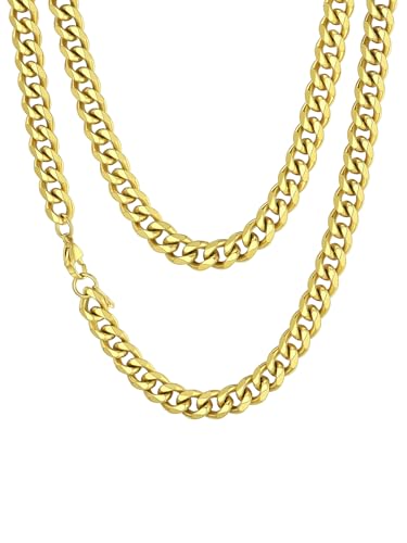Richsteel 9mm Punk Halskette klassische kubanische männer Kette 55cm lang Cuban Link Chain mit Karabinerverschluss geeignet für Valentinstag Geburtstag von Richsteel