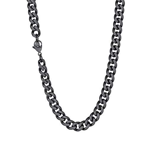 Richsteel Schwarze Panzerkette Halskette 9mm breit 71cm lang Massive Cuban Link Chain Herren Männer Kubanische Kette Partnerkette Freundschaftskette mit Geschenkebox von Richsteel