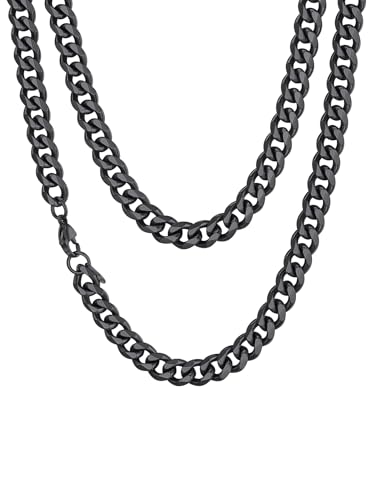 Richsteel herren Kette 9mm breit 71cm Kubanische Kette aus Edelstahl Panzerkette Halskette in Schwarz für Frauen und Männer von Richsteel