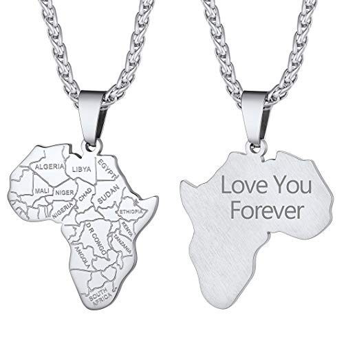 Richsteel Afrika Landkarte Silber Herren Anhänger Edelstahl Herren Kette mit Geschenkebox für Männer und Herren von Richsteel