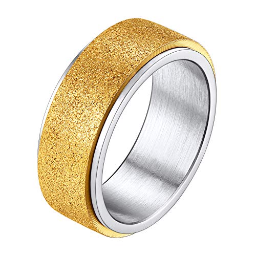 Richsteel Anti-Stress Ring 18 Karat vergoldet Drehring Größe 64 aus Edelstahl mit sandgestrahltem Band Breite 8mm - Modeschmuck für Männer Frauen von Richsteel