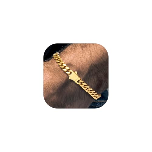 Richsteel Armband Handkette Kubanisch Schmuck für Männer Jungen 5MM Breite Verstärkte Version 19cm Farbe Gold von Richsteel