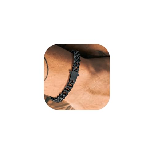 Richsteel Armband Handkette Kubanisch Schmuck für Männer Jungen 7MM Breite Verstärkte Version 23cm Farbe Schwarz von Richsteel