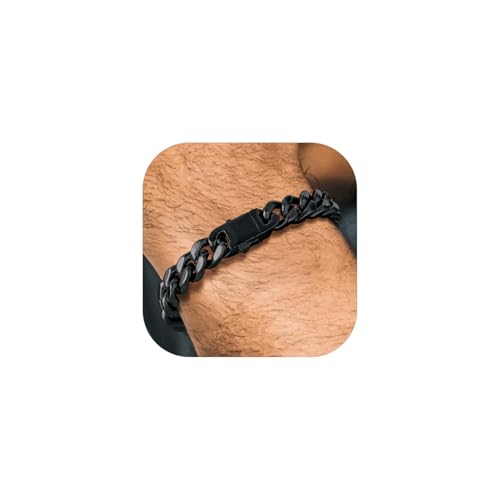 Richsteel Armband Handkette Kubanisch Schmuck für Männer Jungen 9MM Breite Verstärkte Version 19cm Farbe Schwarz von Richsteel