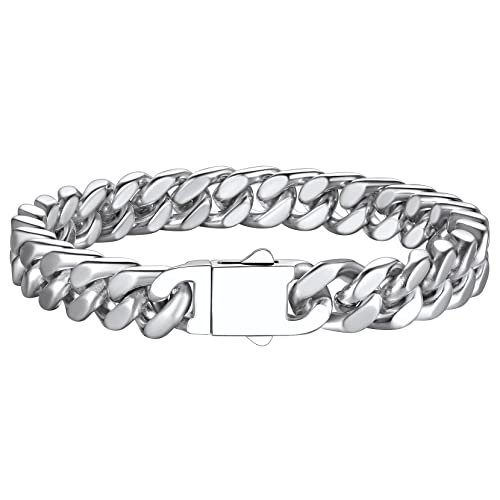 Richsteel Armband Handkette Kubanisch Schmuck für Männer Jungen 9MM Breite Verstärkte Version 19cm Farbe Silber von Richsteel