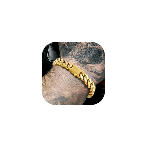 Richsteel Armband Handkette Kubanisch Schmuck für Männer Jungen 9MM Breite Verstärkte Version 21cm Farbe Gold von Richsteel