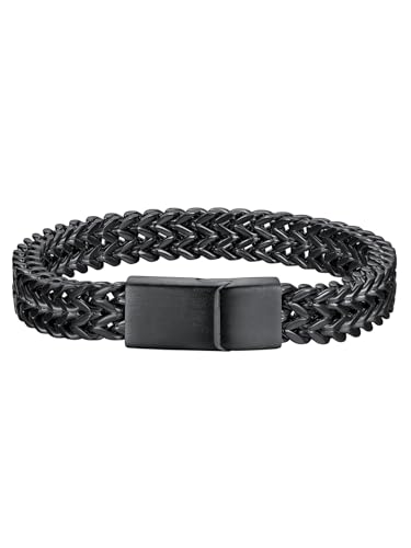 Richsteel Armband für Herren Männer Edelstahl Magnetverschluss Chain Kette Armbänder 10mm Breite Schwarz 21cm von Richsteel