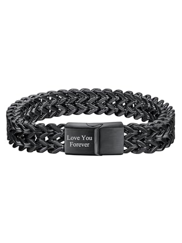 Richsteel Armband für Herren Männer Edelstahl Magnetverschluss Chain Kette Armbänder 12mm Breite Schwarz 21cm Personalisieren von Richsteel