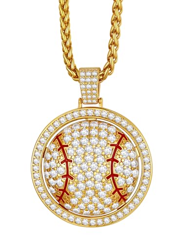 Richsteel Baseball Halskette Herren Kette drehbar Zirkonia Gold von Richsteel