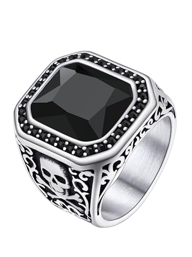 Richsteel Biker Ring Schmuck für Männer Jungen Schwarzer Achat Erhöht mit Zirkon Schwarz Totenkopf X Bone Edelstahl Größe 54.5 Farbe Grau Richsteel Biker Ring Schmuck für Männer Jungen Schwarzer Achat Erhöht mit Zirkon Schwarz Totenkopf X Bone Edelstahl Größe 54.5 Farbe Grau von Richsteel