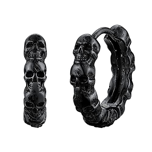 Richsteel Creolen Ohrstecker für Herren Männer Schwarz Totenkopf Ohrschmuck Hip pop Skelett Ohrringe für Geburtstag Halloween Richsteel Creolen Ohrstecker für Herren Männer Schwarz Totenkopf Ohrschmuck Hip pop Skelett Ohrringe für Geburtstag Halloween von Richsteel