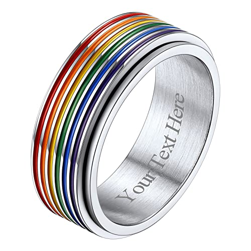 Richsteel Damen Herren Silberring LGBT Bandring Regenbogen Fingerring in Ringgröße 59 mit Gravur für Geburtstag Weihnachten Halloween von Richsteel