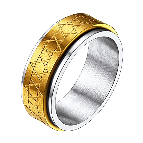 Richsteel Damen Herren Goldener Davidstern Fingerring Punk Spinnerring Zappel Bandring mit Geschenkebox für Valentinstag Geburtstag von Richsteel