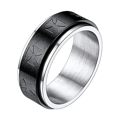 Richsteel Damen Herren schwarz Tempelritter Fingerring Punk Spinnerring Zappel Bandring mit Geschenkebox für Valentinstag Geburtstag von Richsteel