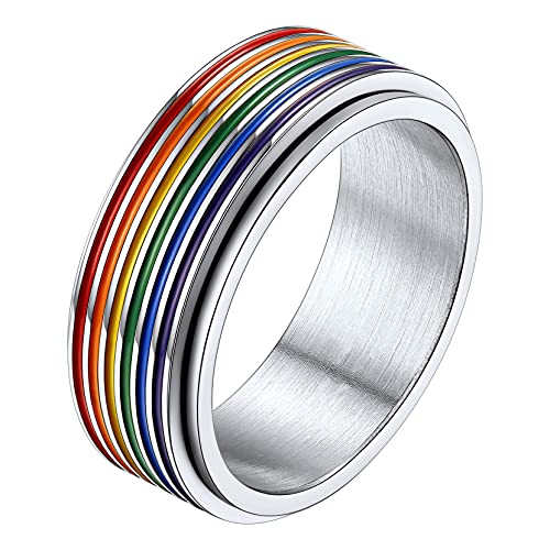 Richsteel Damenring Herreing LGBT Regenbogen Ring in Ringgröße 56.9 Rainbow Bandring mit Geschenkebox für Valentinstag Geburtstag Weihnachten von Richsteel