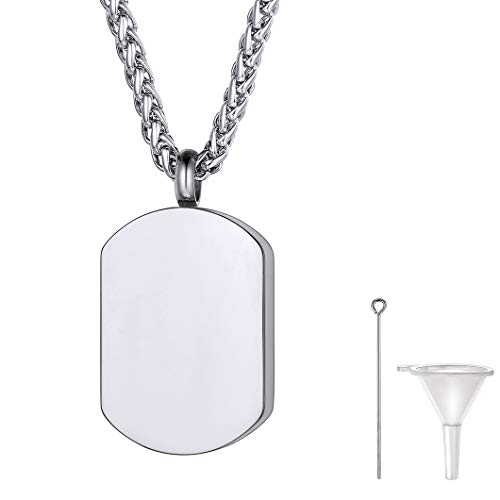 Richsteel Dog Tag Schmuck aus Edelstahl Memorial Urnen Kette mit Gravur Dog Tag mit 55+5cm Weizenkette für Damen und Herren von Richsteel