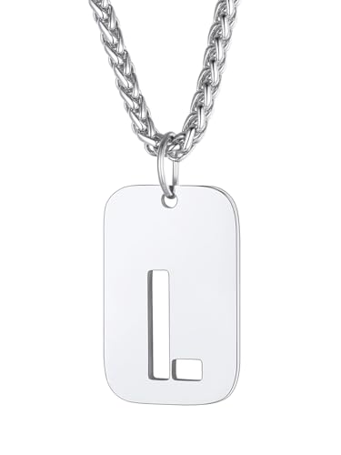 Richsteel dog tag anhänger aus Edelstahl Initiale L Buchstabenkette Partnerkette Namenskette für Valentinstag Geburtstag von Richsteel