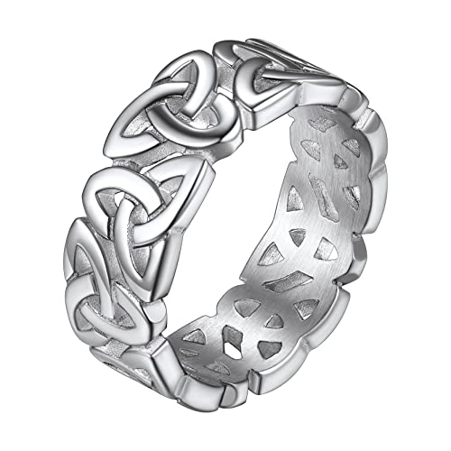 Richsteel Dreifaltigkeit Knot Fingerring für Damen Mädchen 7.5mm breit Keltischer Knot Ring Ehering Partnerring Ewigkeitsring mit Geschenkebox für Geburtstag Vatertag Weihnachten von Richsteel