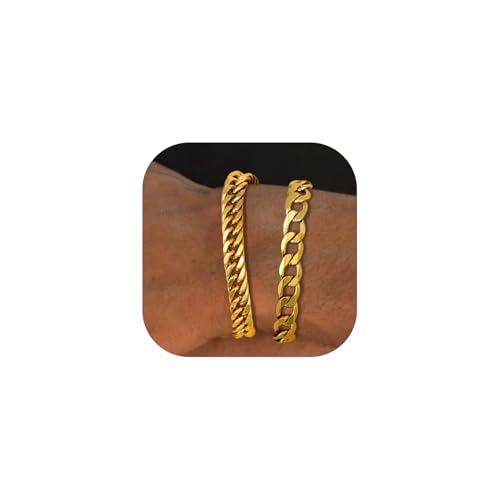 Richsteel Edelstahl 2 Stück Armbänder für Herren gestapelt 9MM breites Armband & 8MM Double Weave Arc 4 Seite Schleifen Armband Gold 23CM von Richsteel