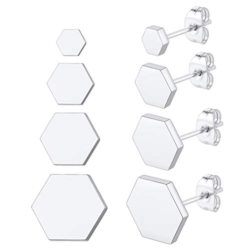 Richsteel Edelstahl 4 Paar Ohrstecker Set Hexagon Ohrstecker Punk Ohrstecker mit Geschenkebox für Weihnachten Valentinstag von Richsteel