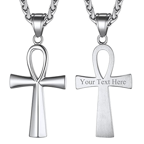 Richsteel Edelstahl Ägyptischer Kreuz Kette für Herren Jungen Personalisierbar Religiöser Ankh Schutz Amulett mit Geschenkebox für Geburtstag Weihnachten von Richsteel