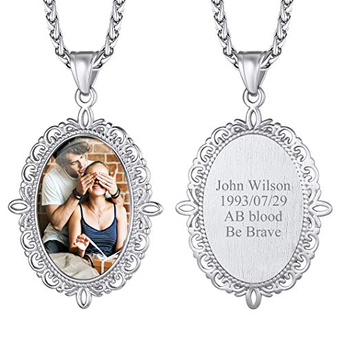 Richsteel Edelstahl Damen Herren Anhänger Personalisierter Oval Anhänger mit Bild Text Gravur Foto Amulett für Geburtstag Valentinstag von Richsteel