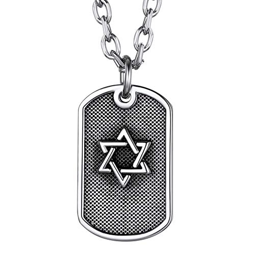 Richsteel Edelstahl Dog Tag Anhänger mit Hexagramm David Stern Anhänger mit Geschenkebox für Herren Jungen von Richsteel