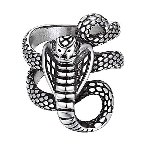 Richsteel Edelstahl Fingerring in Größe 72 Vintage Kobra Schlangenring Retro Schlange Schmuck Snake Fingerring für Freunden Ehemann Model von Richsteel
