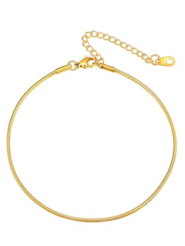 Richsteel Edelstahl Fußkettchen Damen 1.5mm Breite Schlangenknochen Kette Stahl Farbe 22cm+5cm Verlängerung Kette Silber Gold von Richsteel