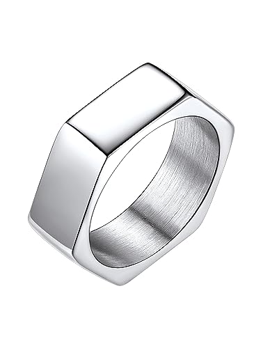 Richsteel Edelstahl Herren Ring 7mm breit Punk Geometrischer Hexagon Fingerring Sechseckig Ring mit Geschenkebox für Weihnachten Valentinstag von Richsteel