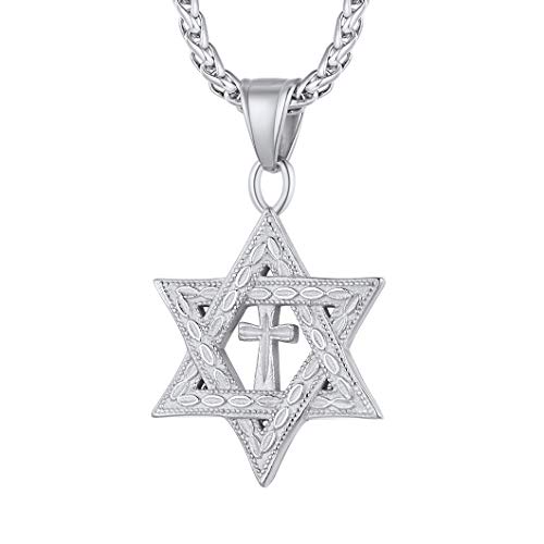 Richsteel Edelstahl Hexagramm Kette damen herren Kreuz in Davidstern Anhänger mit Geschenkebox für Judetum von Richsteel