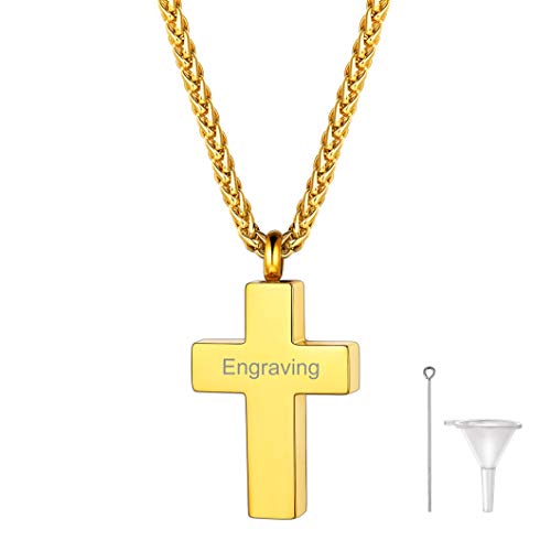 Richsteel Edelstahl Memorial Asche Andenken personalisierte 18k Halskette mit kreuz als Erinnerung Schmuck für Damen und Herren von Richsteel