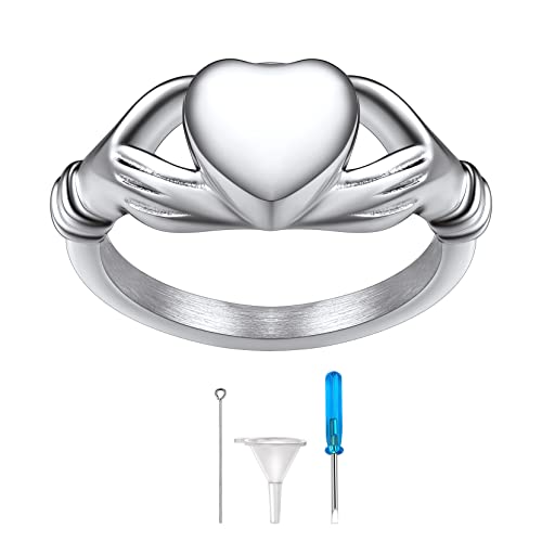 Richsteel Edelstahl Memorial Cremation Ring für Damen Herren Claddagh Fingerring für Asche Einäscherung Schmuck Ring in Größe 51.9 für Jahrstag von Richsteel