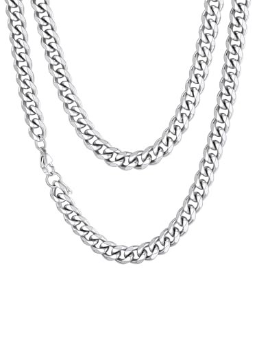 Richsteel Edelstahl Panzerkette Halskette 9mm massive Cuban Link Chain 51cm Lang Kubanische Gliederkette für Hip pop Sänger Model von Richsteel