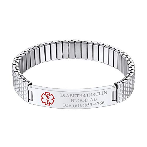 Richsteel Edelstahl Personalisierter Medical Alert Armband Damen Herren Einstellbarer ID Armband mit Gravur für Jungen Herren Damen von Richsteel