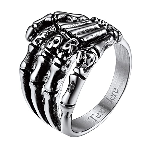 Richsteel Edelstahl Ring für Herren Männer Punk Gotik Skelet Knochenhand Fingerring mit Gravur für Freunden Eheamnn Model von Richsteel