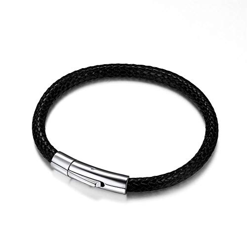 Richsteel Edelstahl Schwarze Herren wasserdichter Armband 20cm Lederarmband mit Schmuckbox für Frauen und Männer von Richsteel